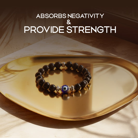 Avoirr 8mm Black Obsidian & Evil Eye Bracelet – Natural Crystal Protection Beads Jewelry for Men & Women, Handmade Stretch Bracelet, 7.5 Inches Fits Medium & Large Wrist
