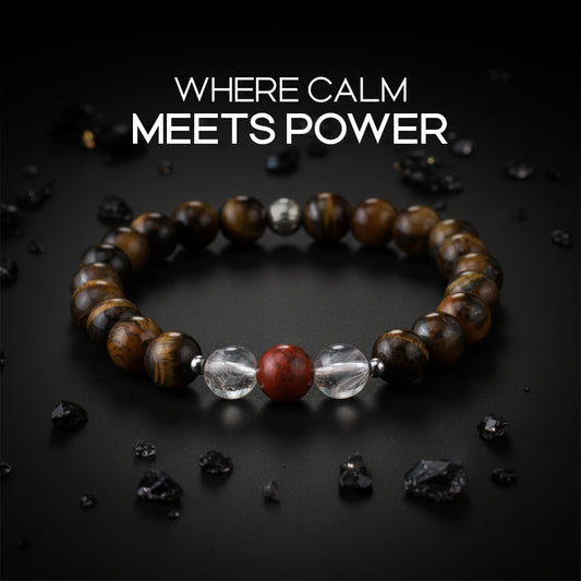Avoirr 8mm Tiger Eye & Red Jasper Bracelet – Natural Gemstone Healing Crystal Beads for Men & Women, Handmade Stretch Adjustable Yoga, Meditation & Energy Jewelry. Size 6.5 inch fits Medium wrist 6.25-7 inches
