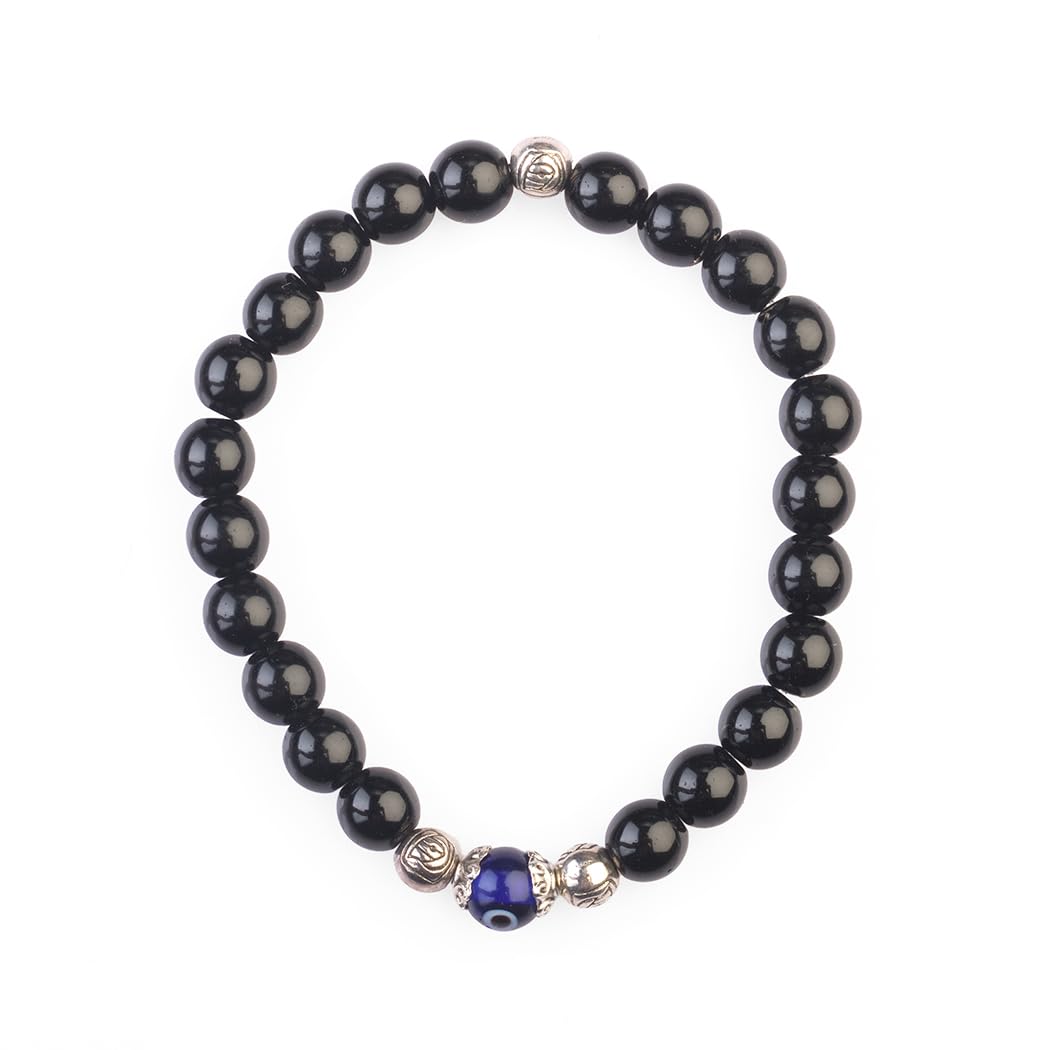 Avoirr 8mm Black Obsidian & Evil Eye Bracelet – Natural Crystal Protection Beads Jewelry for Men & Women, Handmade Stretch Bracelet, 7.5 Inches Fits Medium & Large Wrist