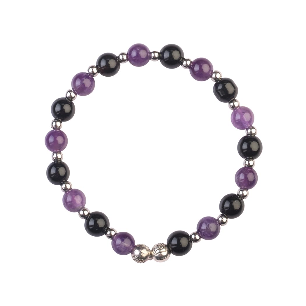 Avoirr 8mm Black Obsidian & Amethyst Bracelet – Natural Healing Crystal Beads Jewelry for Women & Men, Handmade Stretch Bracelet, 6.5 Inches Fits Small & Medium Wrists