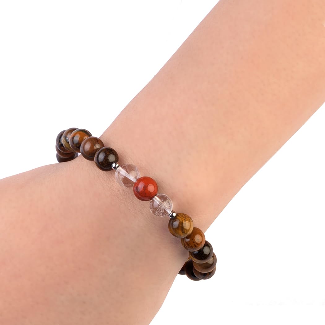 Avoirr 8mm Tiger Eye & Red Jasper Bracelet – Natural Gemstone Healing Crystal Beads for Men & Women, Handmade Stretch Adjustable Yoga, Meditation & Energy Jewelry. Size 6.5 inch fits Medium wrist 6.25-7 inches