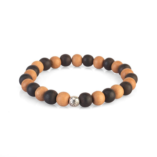 AVOIRR 2 Bracelet Set – 8mm Ebonywood & White Sandalwood + White & Red Sandalwood Beads – Handmade Wooden Beaded Bracelets for Men & Women, Two Sizes (6–6.25 in Small / 6.75–7 in Medium)