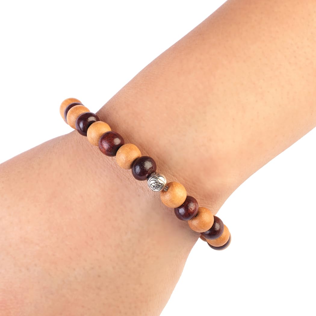 Avoirr 2 Bracelet Set – 8mm Ebonywood & White Sandalwood + White & Red Sandalwood Beads – Handmade Wooden Beaded Bracelets for Men & Women, 6–6.5 Inches Small