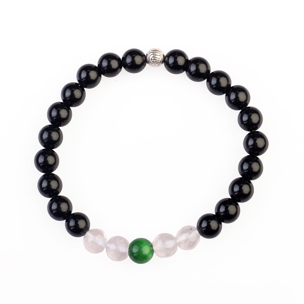 Avoirr 8mm Black Onyx, Green Tiger Eye & Clear Quartz Bracelet – Natural Healing Crystal Beads Jewelry for Men & Women, Handmade Stretch Bracelet, Large Size 7–7.5 Inches