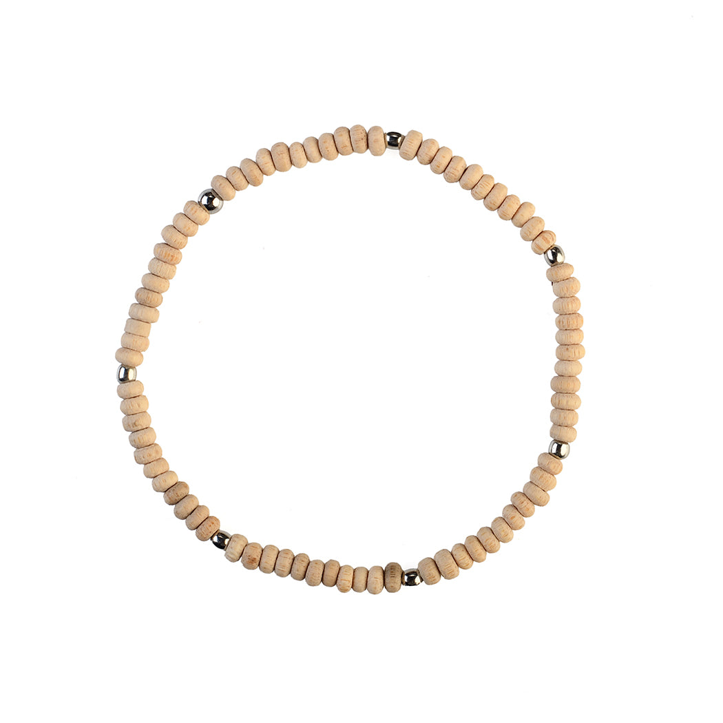 Avoirr Handmade Wooden Anklets Set of two for Women | Natural & Maroon 3mm Beads with Silver Accents | Adjustable 7.5–8 Inch Ankle Bracelet