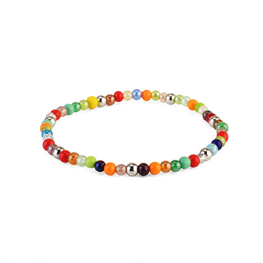 Avoirr Handmade Set of 2 Colorful Beaded Anklets for Women & Girls – 3mm Glass Beads, Stretchable Elastic Thread, 8 Inch Adjustable Fit