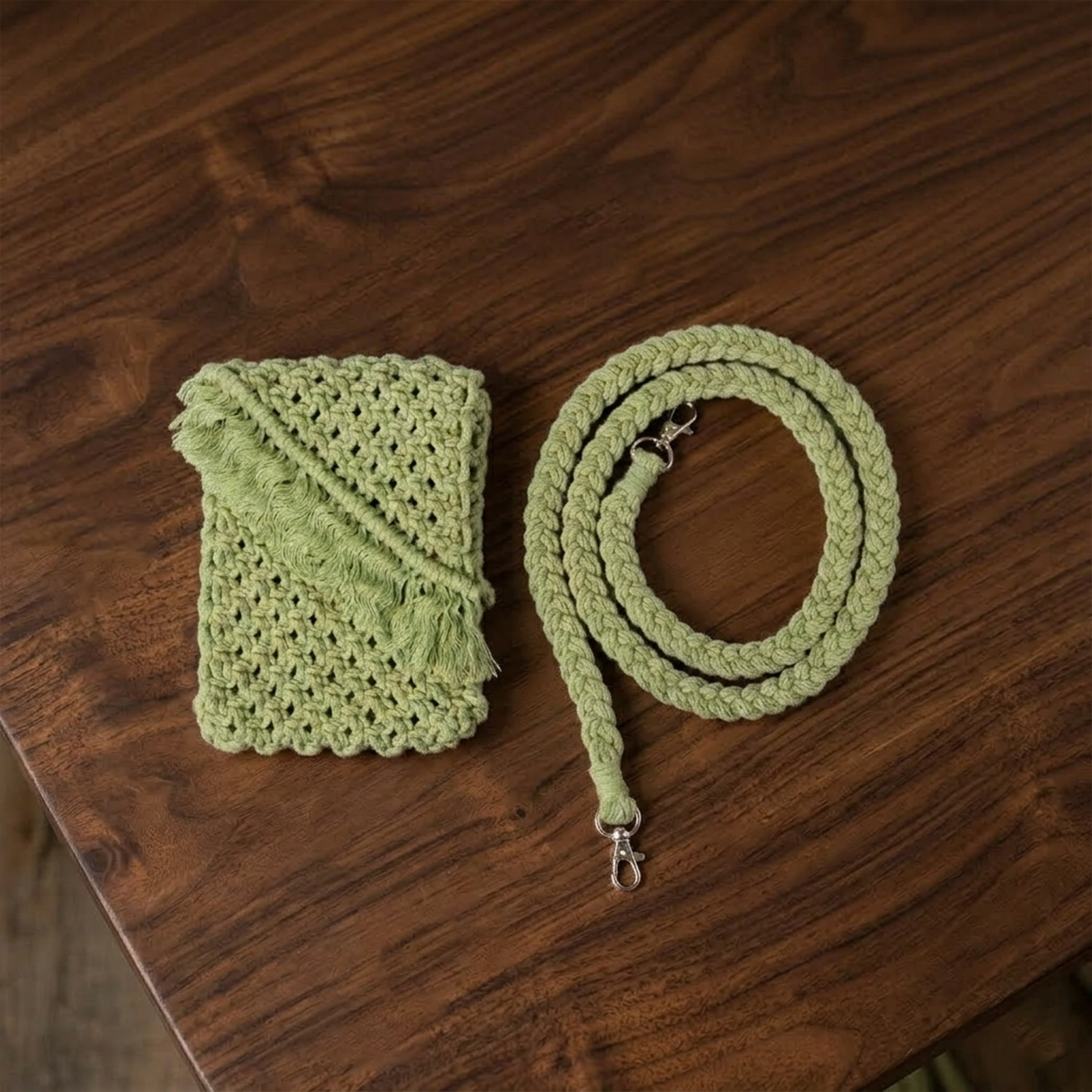 AVOIRR Handmade Olive Macrame Crossbody Bag – Boho Crochet Purse for Women