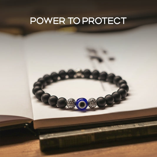 Avoirr 6mm Karungali/Ebonywood & Evil Eye Bracelet – Handmade Natural Beaded Protection Jewelry for Men & Women, Stretch Fit 6.75 Inches for Medium Wrists