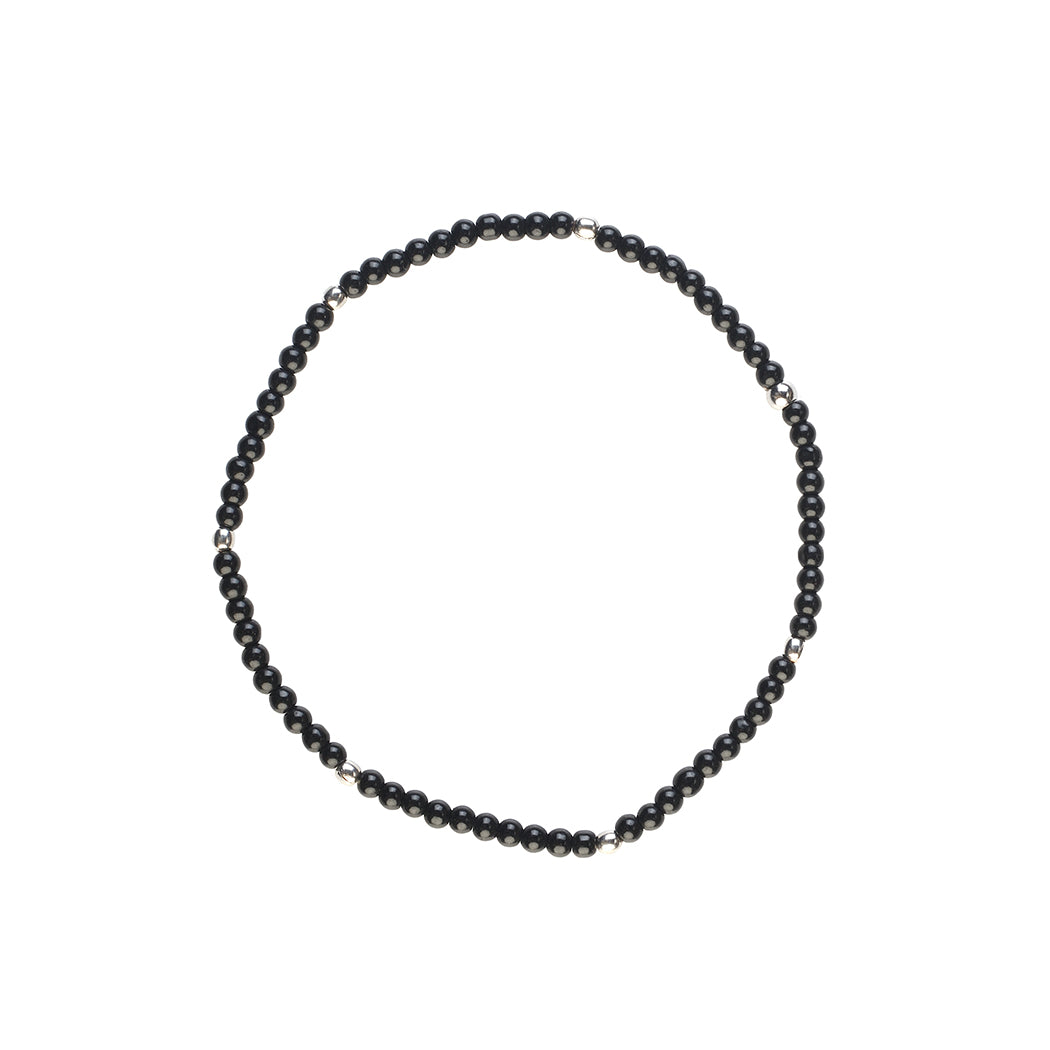 Avoirr Black and Steel Beaded Anklets for Women – Set of 2 | 3mm Glass & Alloy Beads | Handmade Stretchable Ankle Bracelet Fits Size 8–8.5 Inches