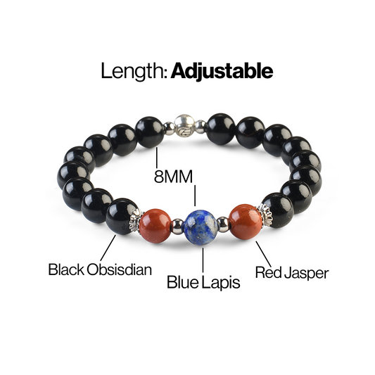 Avoirr 8mm Black Obsidian, Blue Lapis & Red Jasper Bracelet – Natural Semi-Precious Healing Stone Beads Jewelry for Men & Women, Handmade Stretch Bracelet, 6.5 Inches Fits Medium Wrists