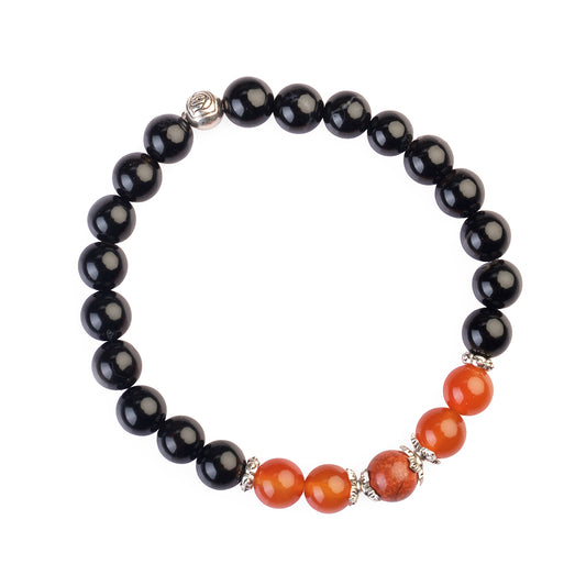 Avoirr Black Onyx, Carnelian & Red Jasper Unisex Bracelet – Handmade With Semi-Precious Stone Jewelry for Energy, Protection & Balance-8mm Round Beads Size 6.5 inch Fits Medium Wrist 6.25 To 7 Inches
