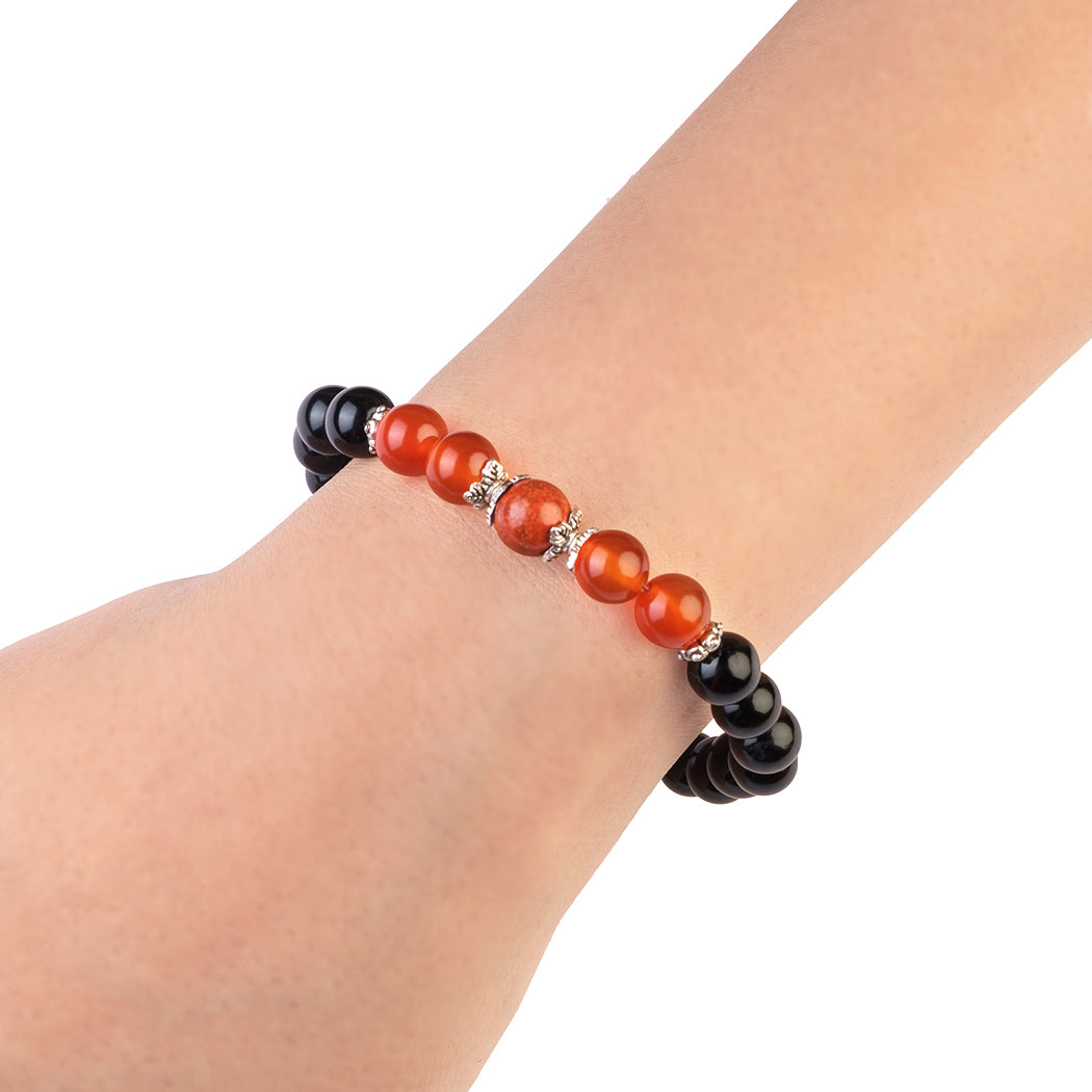 Avoirr Black Onyx, Carnelian & Red Jasper Unisex Bracelet – Handmade With Semi-Precious Stone Jewelry for Energy, Protection & Balance-8mm Round Beads Size 6.5 inch Fits Medium Wrist 6.25 To 7 Inches