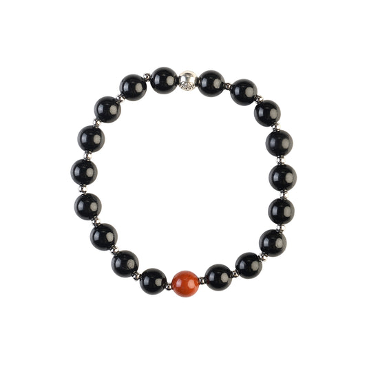 Avoirr 8mm Black Onyx/Obsidian & Red Jasper Bracelet – Natural Semi-Precious Stone Handmade Jewelry for Men & Women, Stretch Fit 6.5–7 Inches Wrists