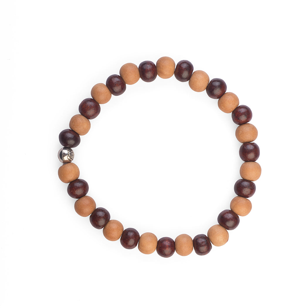 Avoirr Handmade Bracelets Set of 2 – 8mm Round Beads Ebonywood & White Sandalwood | White & Red Sandalwood Beads – Handmade Wooden Beaded Bracelets for Men & Women, 6.5 –7 Inches Medium