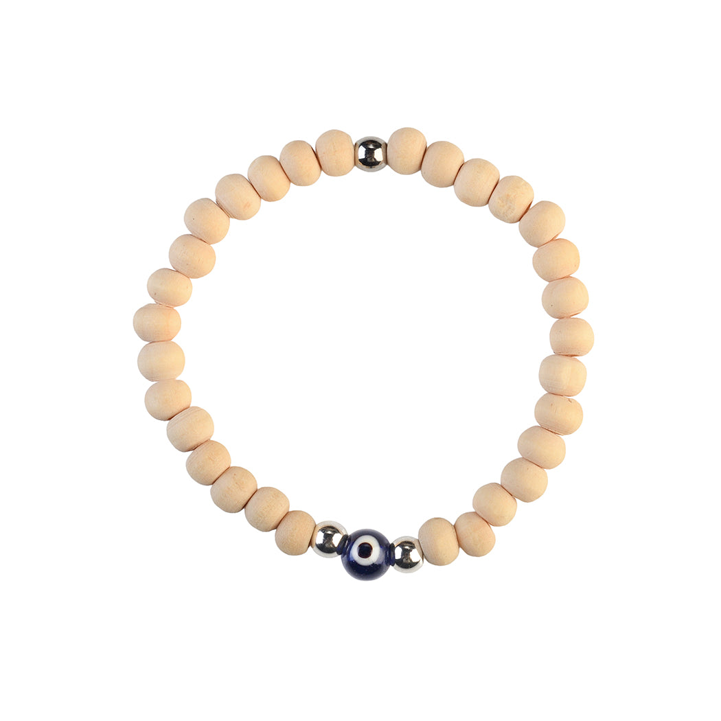 Avoirr Natural Wood & Ebonywood Evil Eye Beaded Bracelet Set – 6mm Handmade Protection Bracelets for Men & Women, Stretchable Unisex Wooden Jewelry, Spiritual Energy Wristband 6–6.5 inch