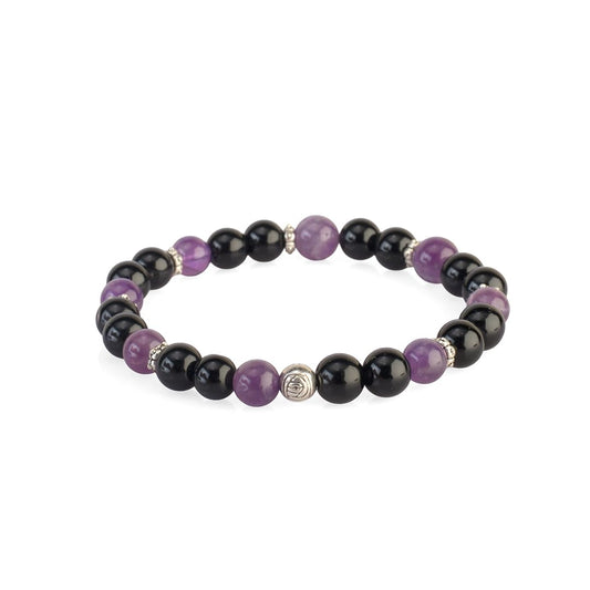 AVOIRR 8mm Black Obsidian & Amethyst Bracelet – Natural Healing Crystal Beads Jewelry for Women & Men, Handmade Stretch Bracelet, 6.5 Inches Fits Small & Medium Wrists