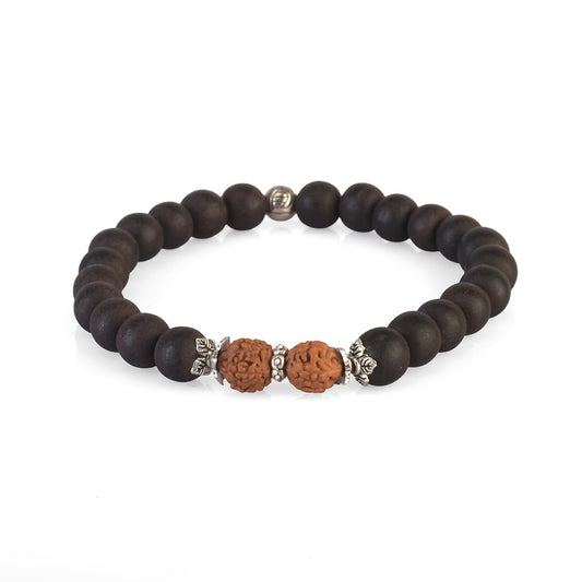 AVOIRR 2 Bracelet Set – 8mm Ebonywood with Clear Quartz Beads – Handmade Natural Wooden & Crystal Bracelets for Men & Women, Stretch Fit 6.75–7 Inches for Small & Medium Wrists
