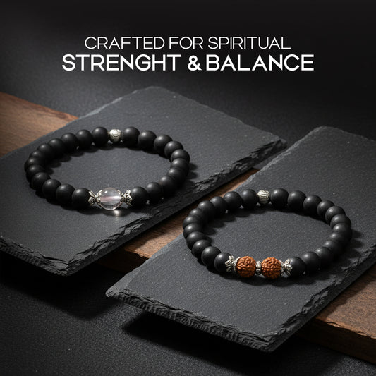 Avoirr 2 Bracelet Set – 8mm Ebonywood with Clear Quartz Beads – Handmade Natural Wooden & Crystal Bracelets for Men & Women, Stretch Fit 6.75–7 Inches for Small & Medium Wrists