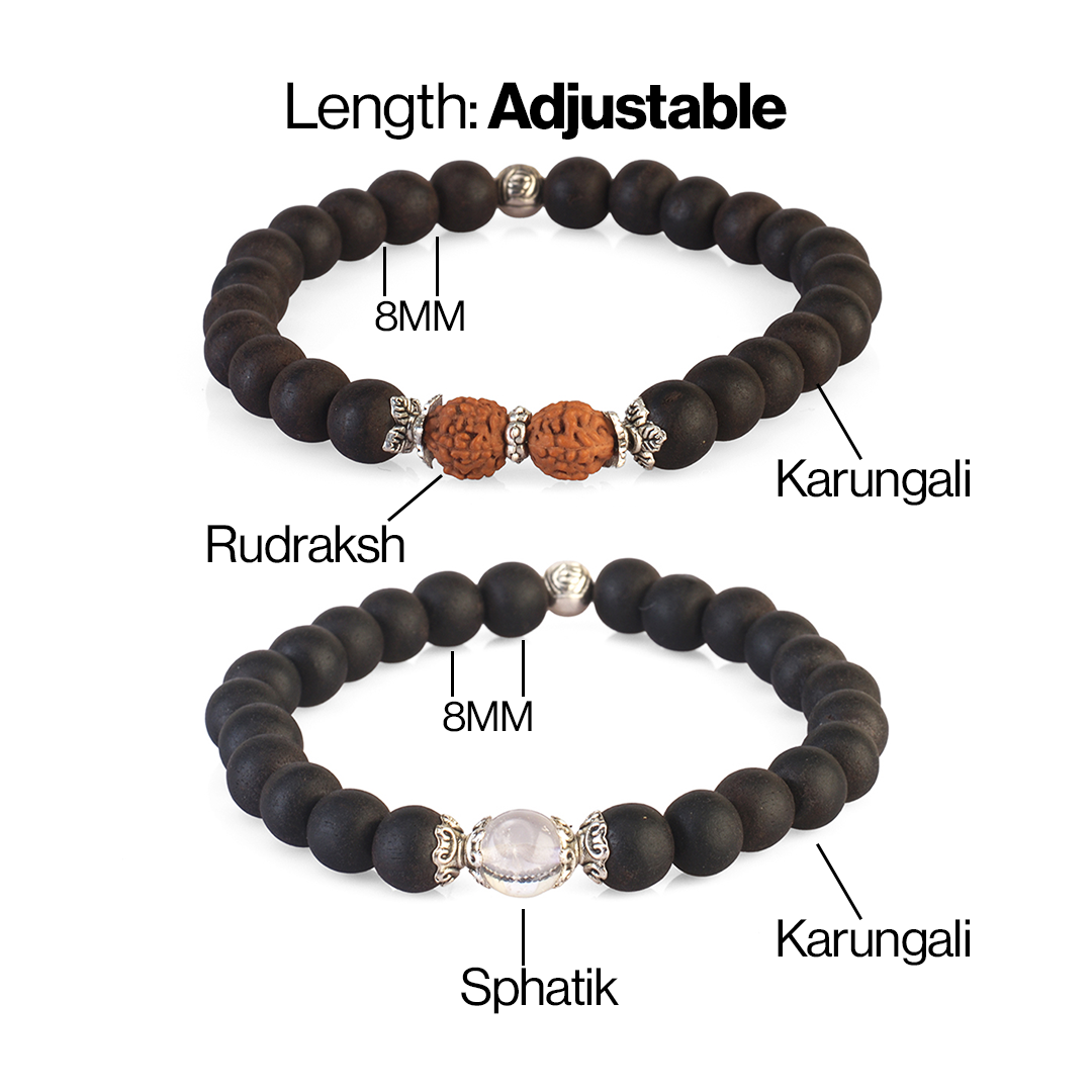 Avoirr 2 Bracelet Set – 8mm Ebonywood with Clear Quartz Beads – Handmade Natural Wooden & Crystal Bracelets for Men & Women, Stretch Fit 6.75–7 Inches for Small & Medium Wrists