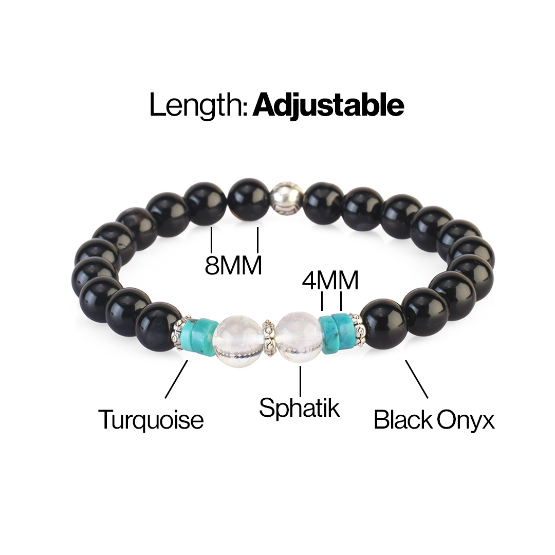 Avoirr 8mm Black Obsidian, Clear Quartz & Turquoise Bracelet – Natural Healing Crystal Beads Jewelry for Men & Women, Handmade Stretch Bracelet, 6.25 Inches Fits Small Wrists