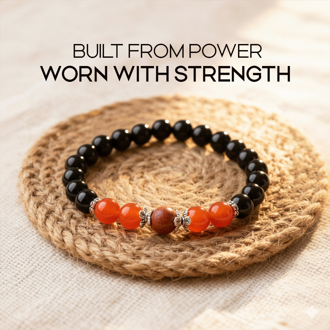 Avoirr Black Onyx, Carnelian & Red Jasper Unisex Bracelet – Handmade With Semi-Precious Stone Jewelry for Energy, Protection & Balance-8mm Round Beads Size 6.5 inch Fits Medium Wrist 6.25 To 7 Inches