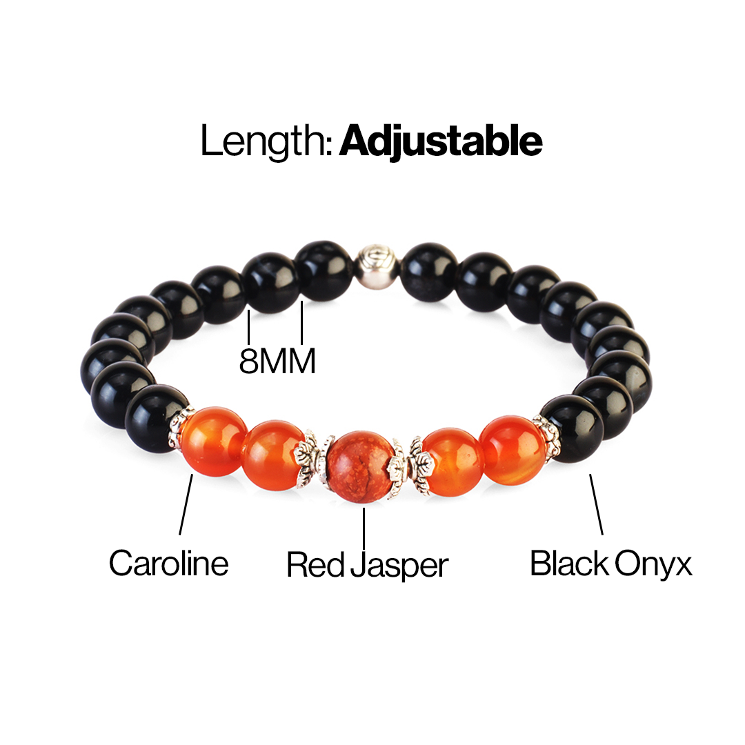 Avoirr Black Onyx, Carnelian & Red Jasper Unisex Bracelet – Handmade With Semi-Precious Stone Jewelry for Energy, Protection & Balance-8mm Round Beads Size 6.5 inch Fits Medium Wrist 6.25 To 7 Inches