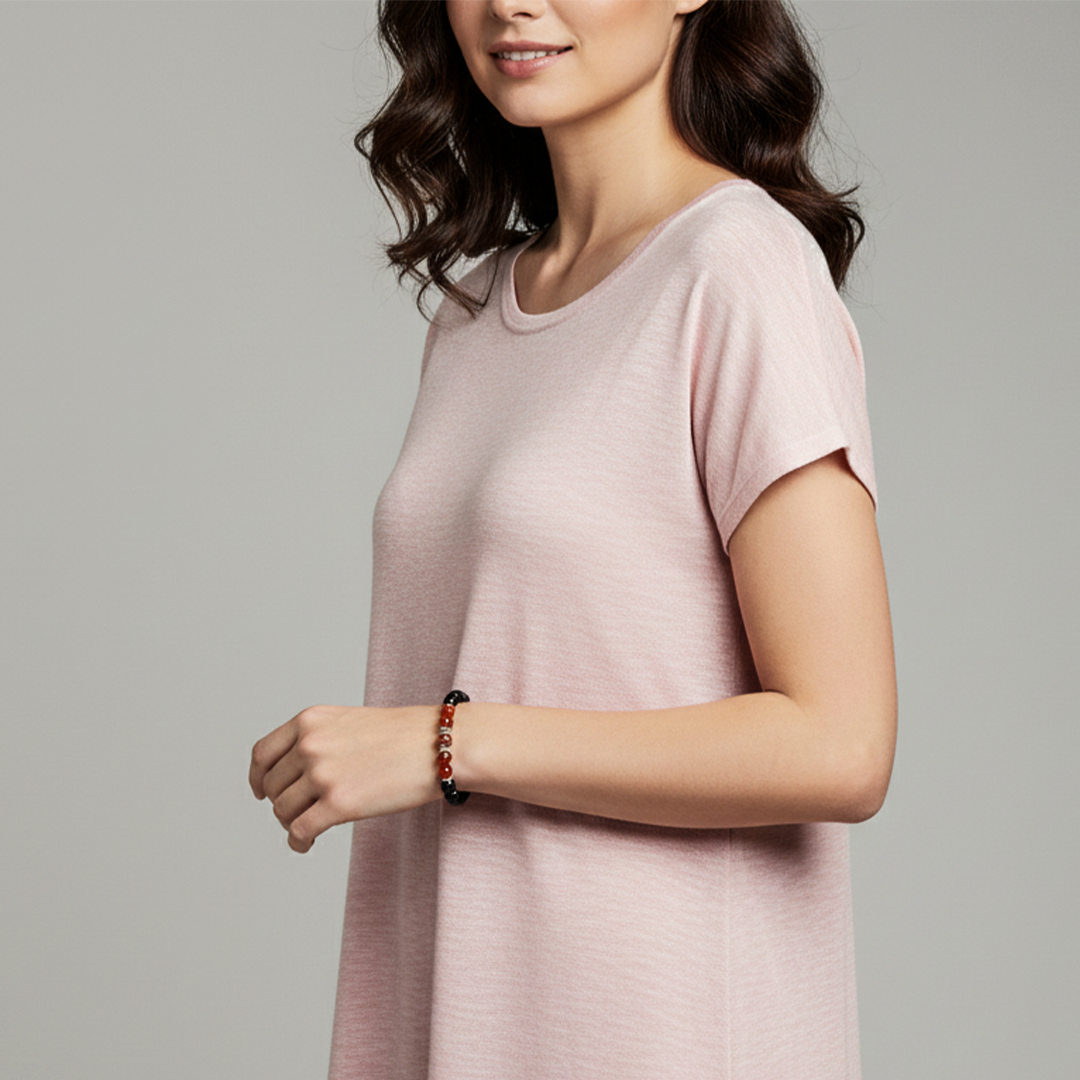 Avoirr Black Onyx, Carnelian & Red Jasper Unisex Bracelet – Handmade With Semi-Precious Stone Jewelry for Energy, Protection & Balance-8mm Round Beads Size 6.5 inch Fits Medium Wrist 6.25 To 7 Inches