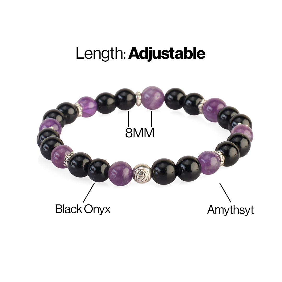 Avoirr 8mm Black Obsidian & Amethyst Bracelet – Natural Healing Crystal Beads Jewelry for Women & Men, Handmade Stretch Bracelet, 6.5 Inches Fits Small & Medium Wrists