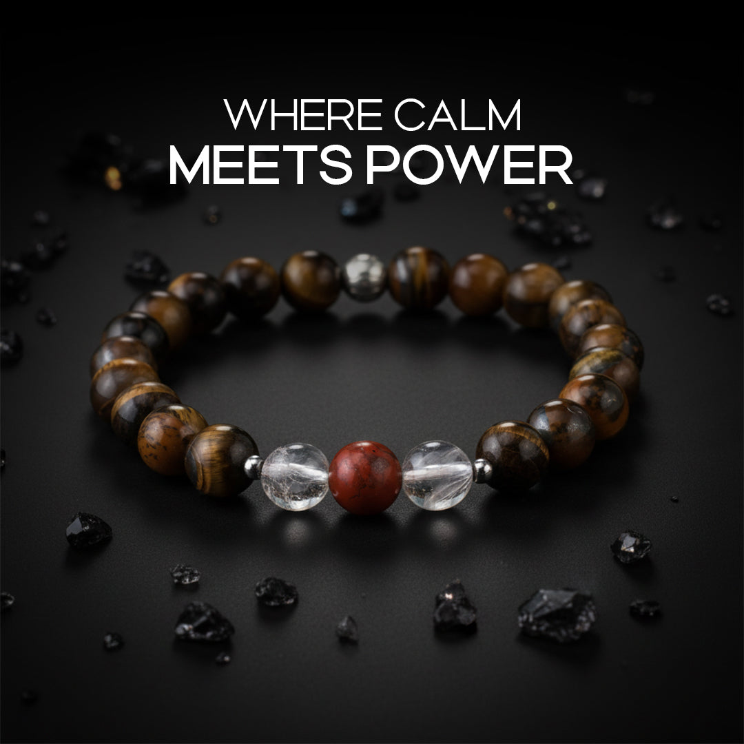 Avoirr 8mm Tiger Eye & Red Jasper Bracelet – Natural Gemstone Healing Crystal Beads for Men & Women, Handmade Stretch Adjustable Yoga, Meditation & Energy Jewelry. Size 6.5 inch fits Medium wrist 6.25-7 inches
