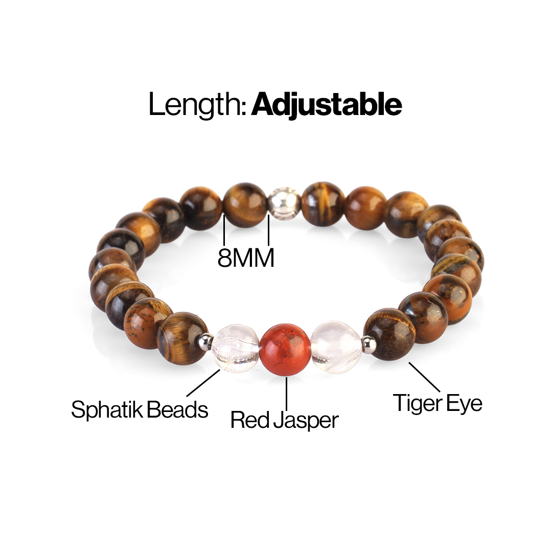 Avoirr 8mm Tiger Eye & Red Jasper Bracelet – Natural Gemstone Healing Crystal Beads for Men & Women, Handmade Stretch Adjustable Yoga, Meditation & Energy Jewelry. Size 6.5 inch fits Medium wrist 6.25-7 inches