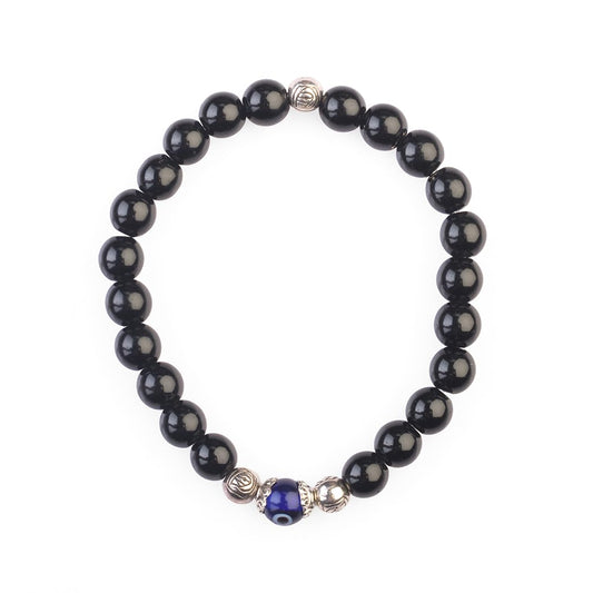 AVOIRR 8mm Black Obsidian & Evil Eye Bracelet – Natural Crystal Protection Beads Jewelry for Men & Women, Handmade Stretch Bracelet, 7.5 Inches Fits Medium & Large Wrist