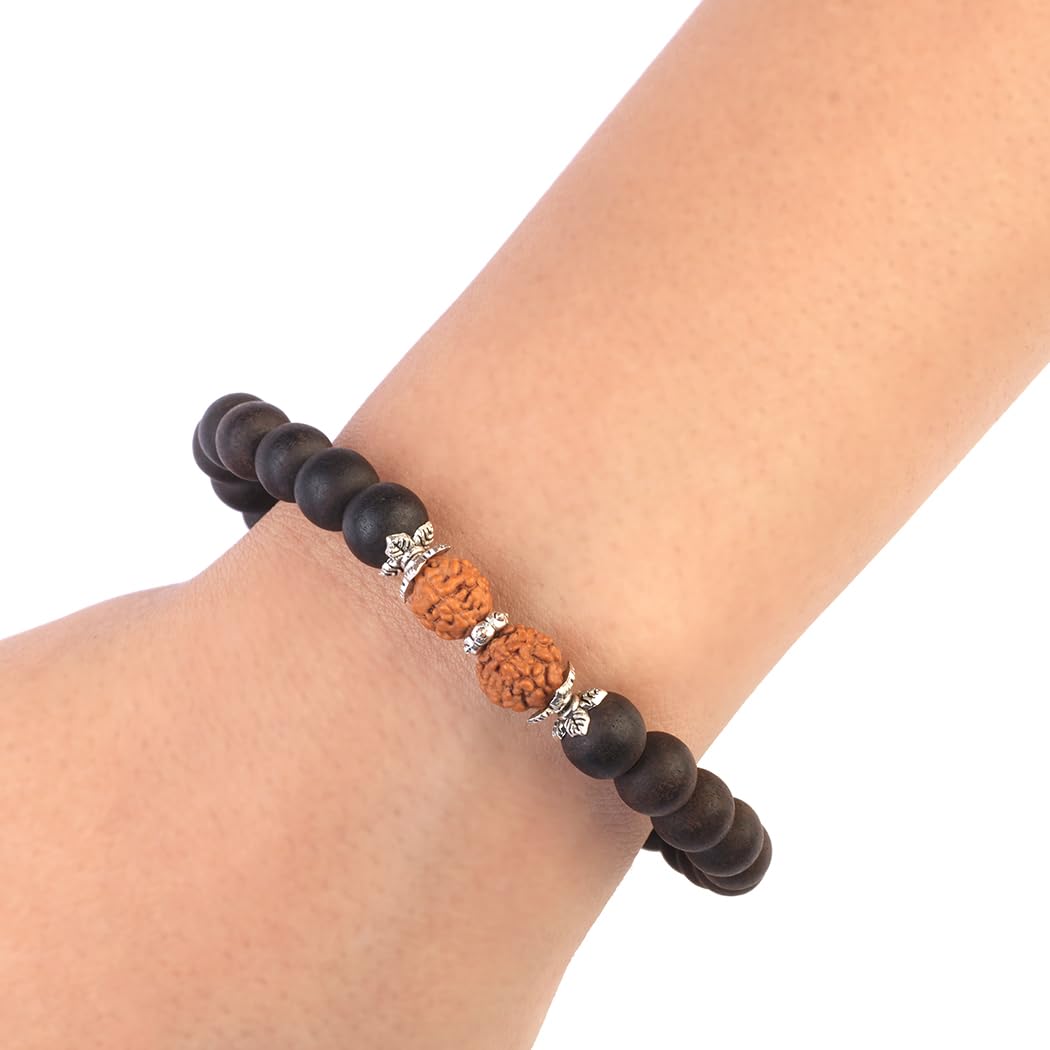 AVOIRR 2 Bracelet Set – 8mm Ebonywood with Clear Quartz Beads – Handmade Natural Wooden & Crystal Bracelets for Men & Women, Stretch Fit 6.75–7 Inches for Small & Medium Wrists