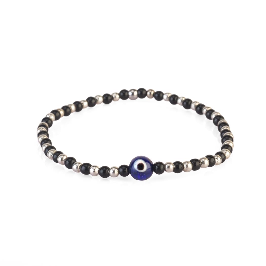 Avoirr 2 Bracelet Set – Evil Eye Protection Bracelets with 3mm Glass & Alloy Beads – Handmade Stretch Beaded Jewelry for Men & Women, Small Size 6–6.25 Inches