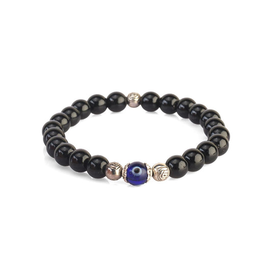 AVOIRR 8mm Black Obsidian & Evil Eye Bracelet – Natural Crystal Protection Beads Jewelry for Men & Women, Handmade Stretch Bracelet, 7.5 Inches Fits Medium & Large Wrist