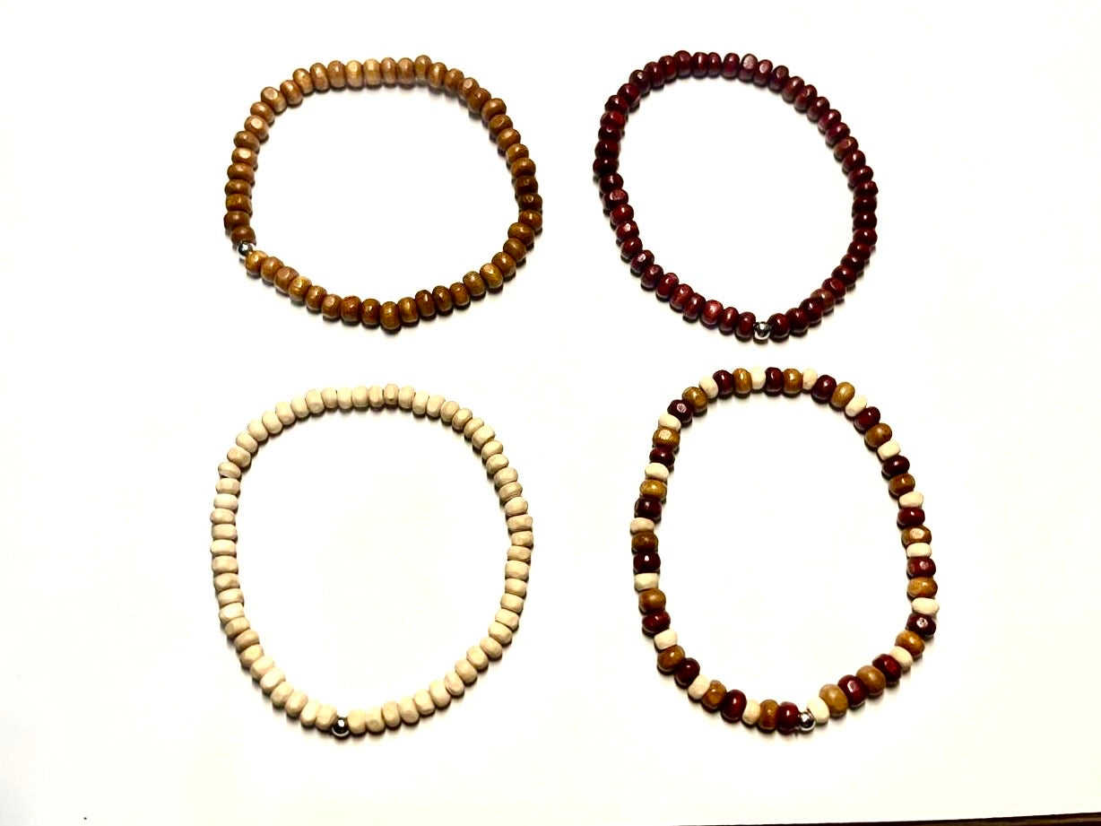Avoirr Handmade 4mm Carved Wood Bead Stretch Bracelet Set – Unisex Meditation & Spiritual Jewelry – Sizes 6.5″ & 7.5″ – Eco Wood Beads for Yoga, Chakra, Mindfulness Gift