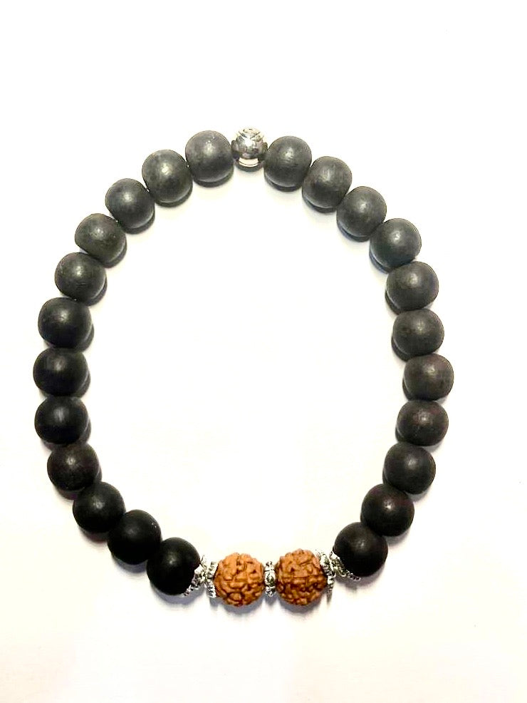 Avoirr Ebony Wood & Rudraksha Beads Spiritual Bracelet — Unisex Elastic Wrist Mala