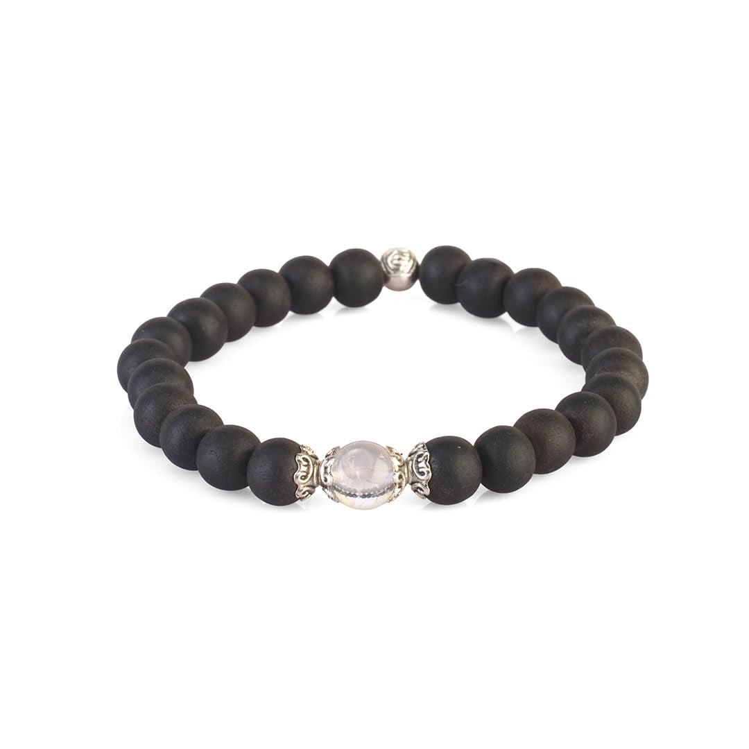 AVOIRR 2 Bracelet Set – 8mm Ebonywood with Clear Quartz Beads – Handmade Natural Wooden & Crystal Bracelets for Men & Women, Stretch Fit 6.75–7 Inches for Small & Medium Wrists