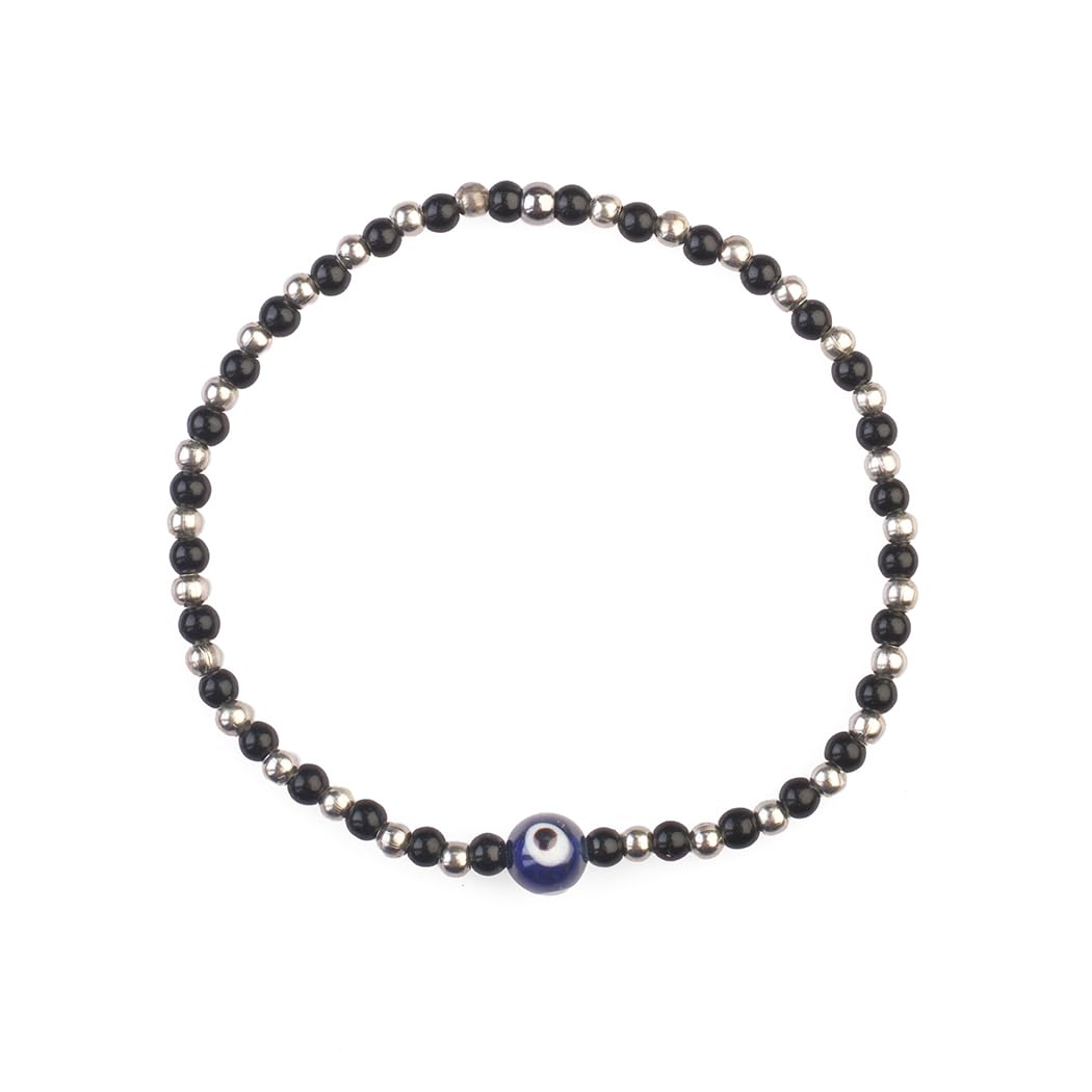 Avoirr 2 Bracelet Set – Evil Eye Protection Bracelets with 3mm Glass & Alloy Beads – Handmade Stretch Beaded Jewelry for Men & Women, Small Size 6–6.25 Inches