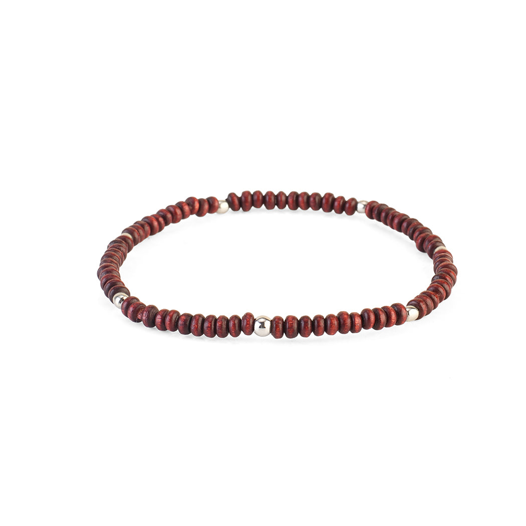 Avoirr Handmade Wooden Anklets Set of two for Women | Natural & Maroon 3mm Beads with Silver Accents | Adjustable 7.5–8 Inch Ankle Bracelet