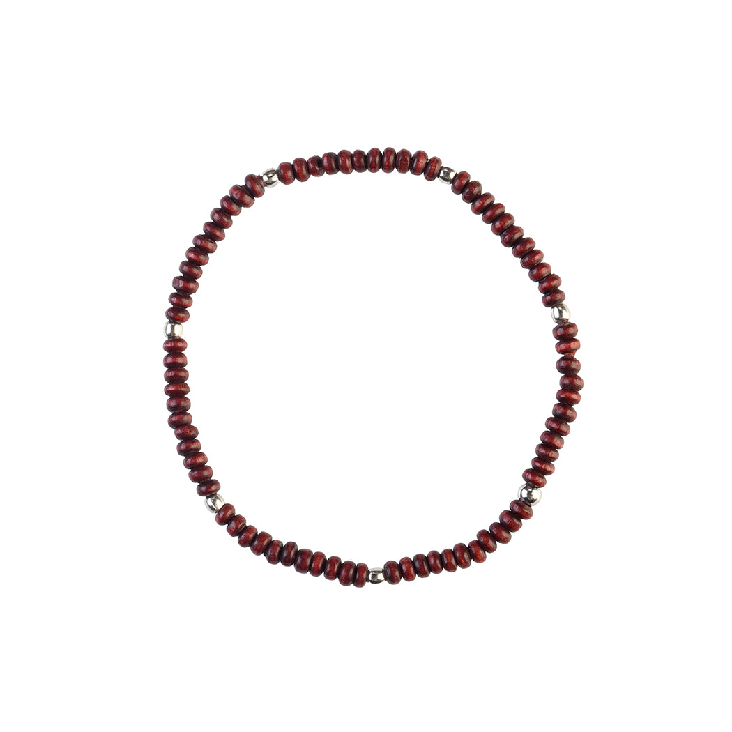 Avoirr Handmade Wooden Anklets Set of two for Women | Natural & Maroon 3mm Beads with Silver Accents | Adjustable 7.5–8 Inch Ankle Bracelet