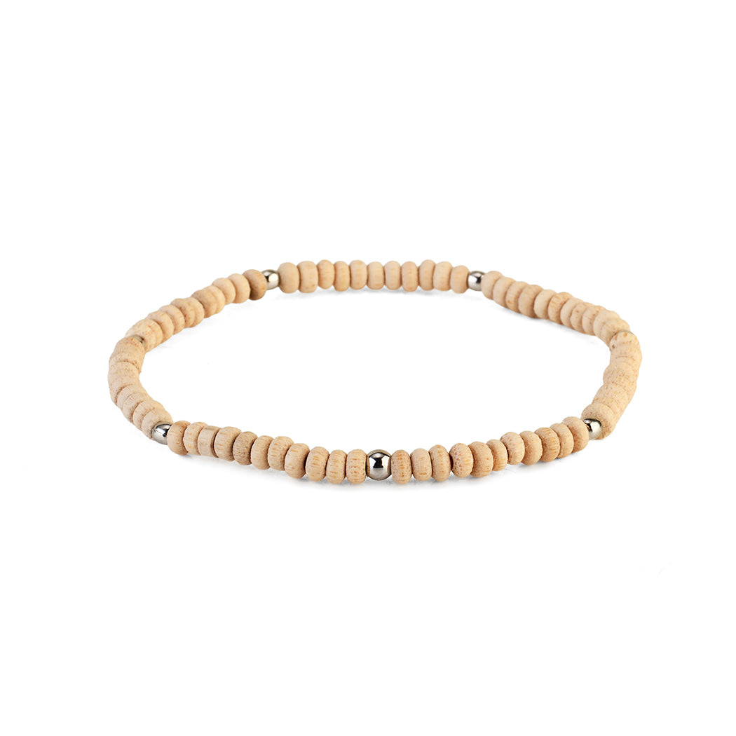 Avoirr Handmade Wooden Anklets Set of two for Women | Natural & Maroon 3mm Beads with Silver Accents | Adjustable 7.5–8 Inch Ankle Bracelet