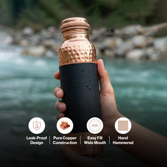 Hammered Copper Water Bottle with Matte Grip – Traditional Craft Meets Modern Design | AVOIRR