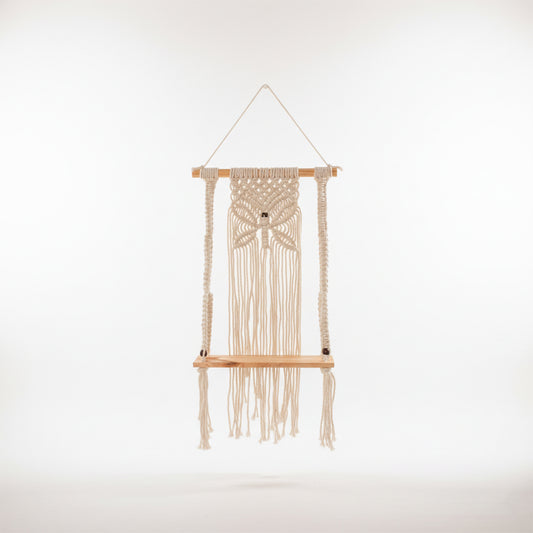AVOIRR Handmade Macrame Wall Shelf – Boho Hanging Plant Shelf
