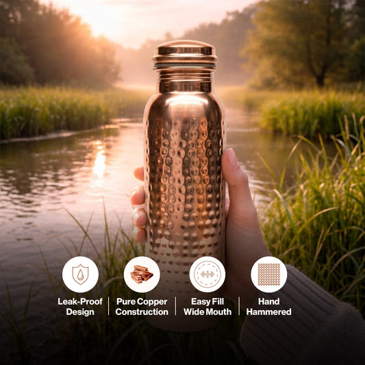 Avoirr Hand Hammered Copper Water Bottle – Artisan Crafted Ayurvedic Bottle