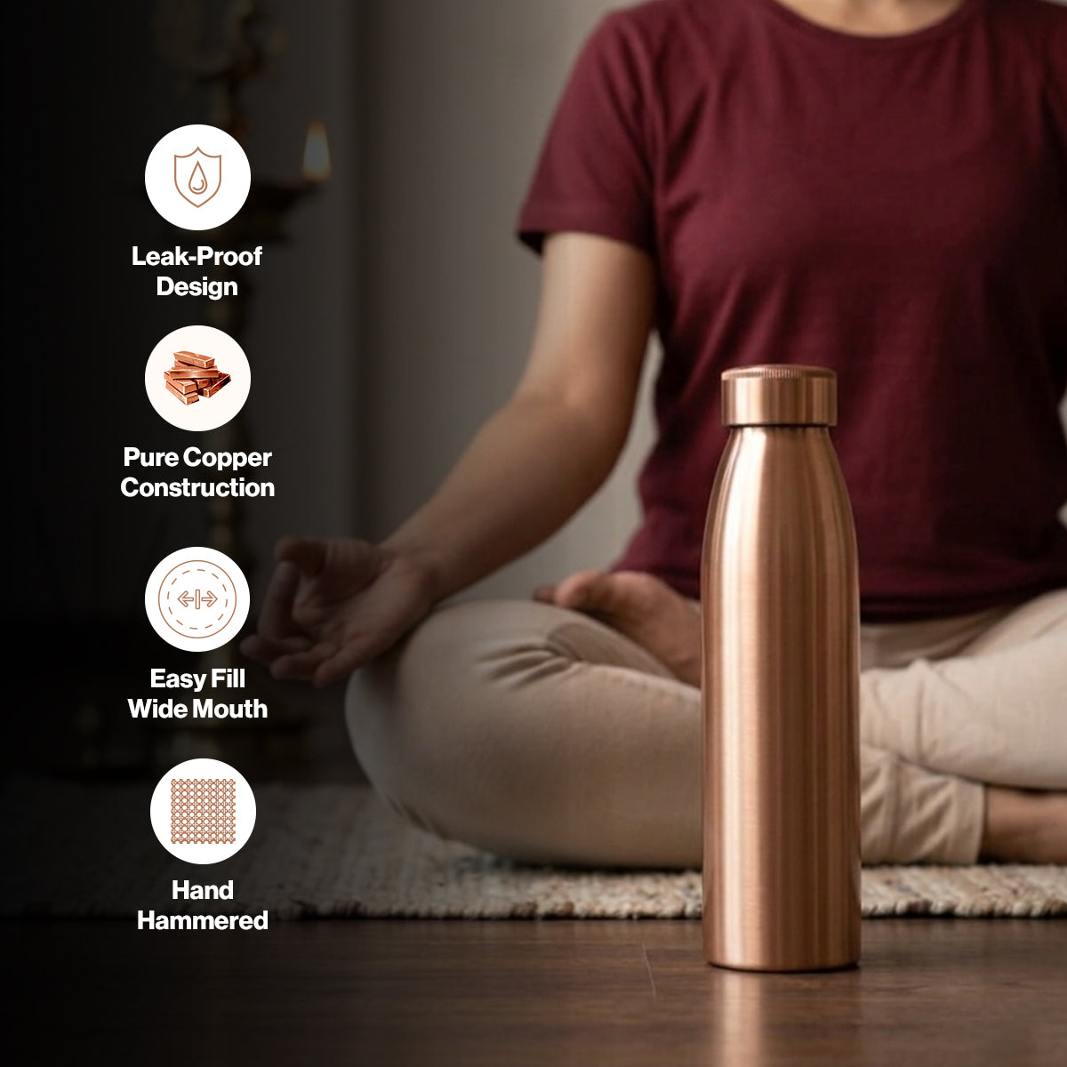 Avoirr Pure Copper Wide Mouth Water Bottle – Minimalist Ayurvedic Hydration Bottle