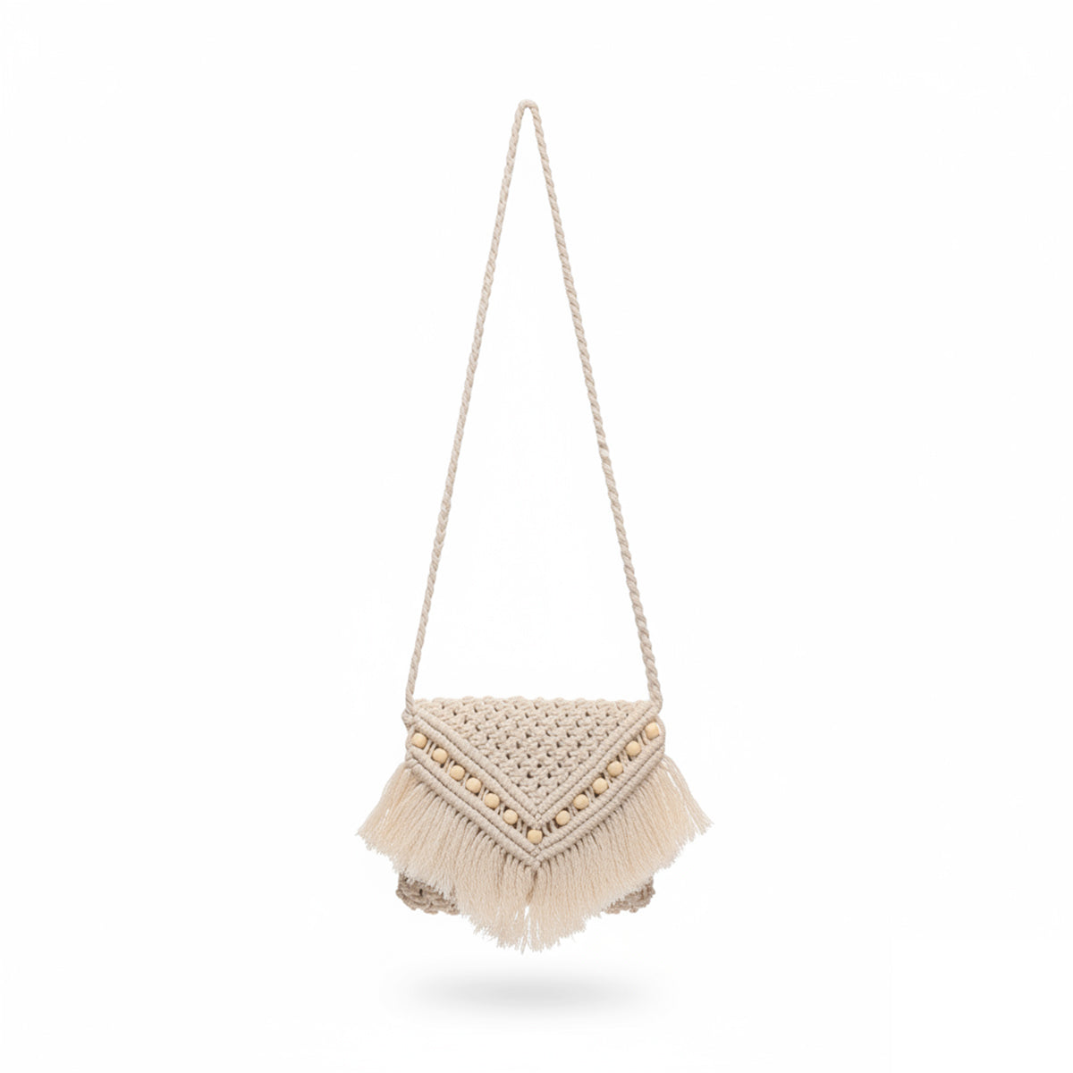 Avoirr Handmade Macrame Purse for Women with Wooden Beads – Boho Crossbody Shoulder Bag, Small Cotton Fringe Handbag, Lightweight Festival Summer Travel Gift
