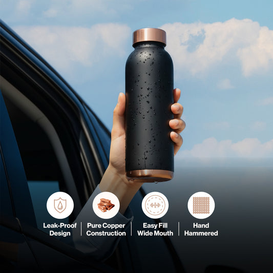 Matte Black Copper Water Bottle – Premium Ayurvedic Hydration | AVOIRR