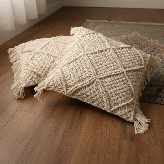 AVOIRR Handmade Macrame Cushion Cover – Boho Decorative Throw Pillow 16x16