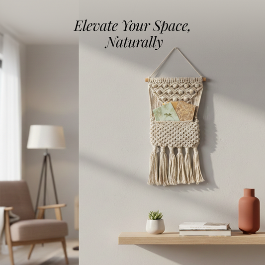 Avoirr Handmade Macrame Magazine Holder Wall Hanging – Boho Cotton Wall Organizer for Magazines, Mail & Newspapers, Decorative Macrame Storage Pocket for Living Room, Bedroom & Office