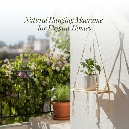 AVOIRR Handmade Macrame Hanging Shelf – Boho Wooden Wall Shelf for Plants & Home Decor